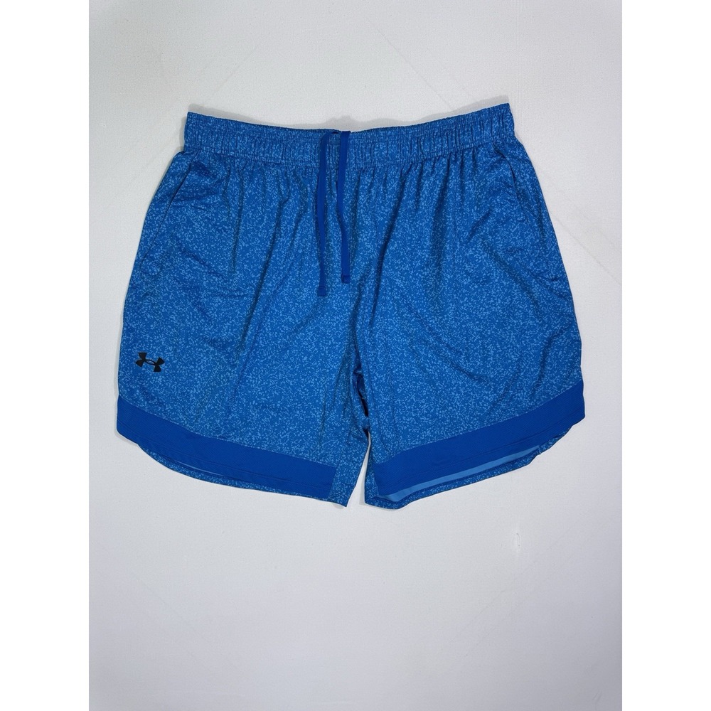 Under Armour Mens 2XL Blue Printed Athletic Shorts Gym Training 1370393 Loose